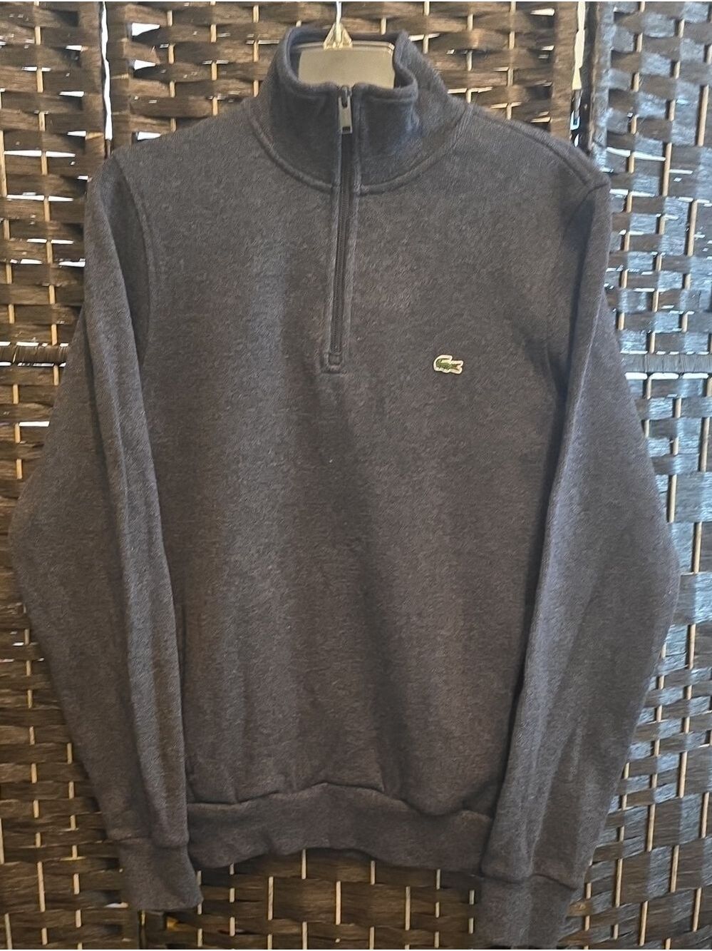 Lacoste Men's Dark Charcoal Half-Zip Pullover Sweater, Medium, EUC